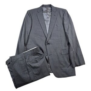Brooks Brothers Suit Mens 42L 34x32 Grey Wool Pinstripe 1818 Regent Drago Italy